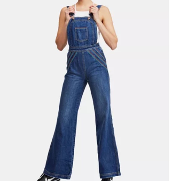 Free People Denim - Free People Jeans Overalls Chasing Rainbows NWT